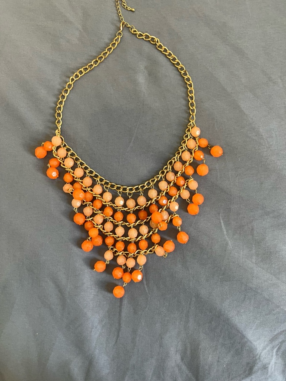 Vibrant Orange Beaded Gold-Tone Statement Necklace